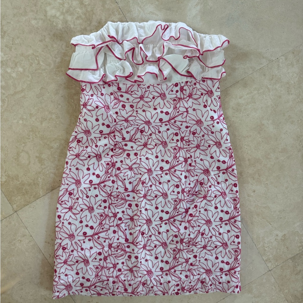 Lilly Pulitzer Strapless White and Pink Floral Dress